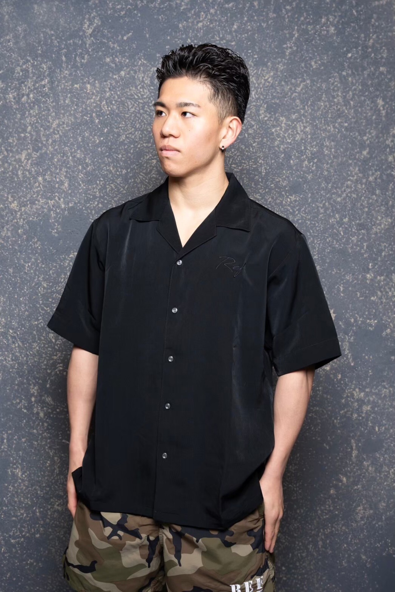 "Script Logo" Open Collar Shirts (BK)