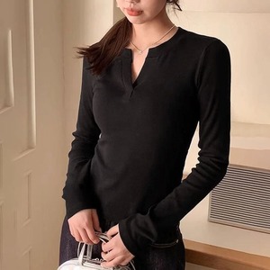 Vネック 長袖 Tシャツ レディース 春秋冬 韓国 無地 きれいめ シンプル 大人 カジュアル トップス インナー 細身 伸縮性 プルオーバー 大人可愛い 大人女子