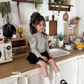韓国子供服 / 26Autumn / 〖取寄〗second moment / パフストライプTシャツ / キッズ服 / 女子服 *XS~JL*