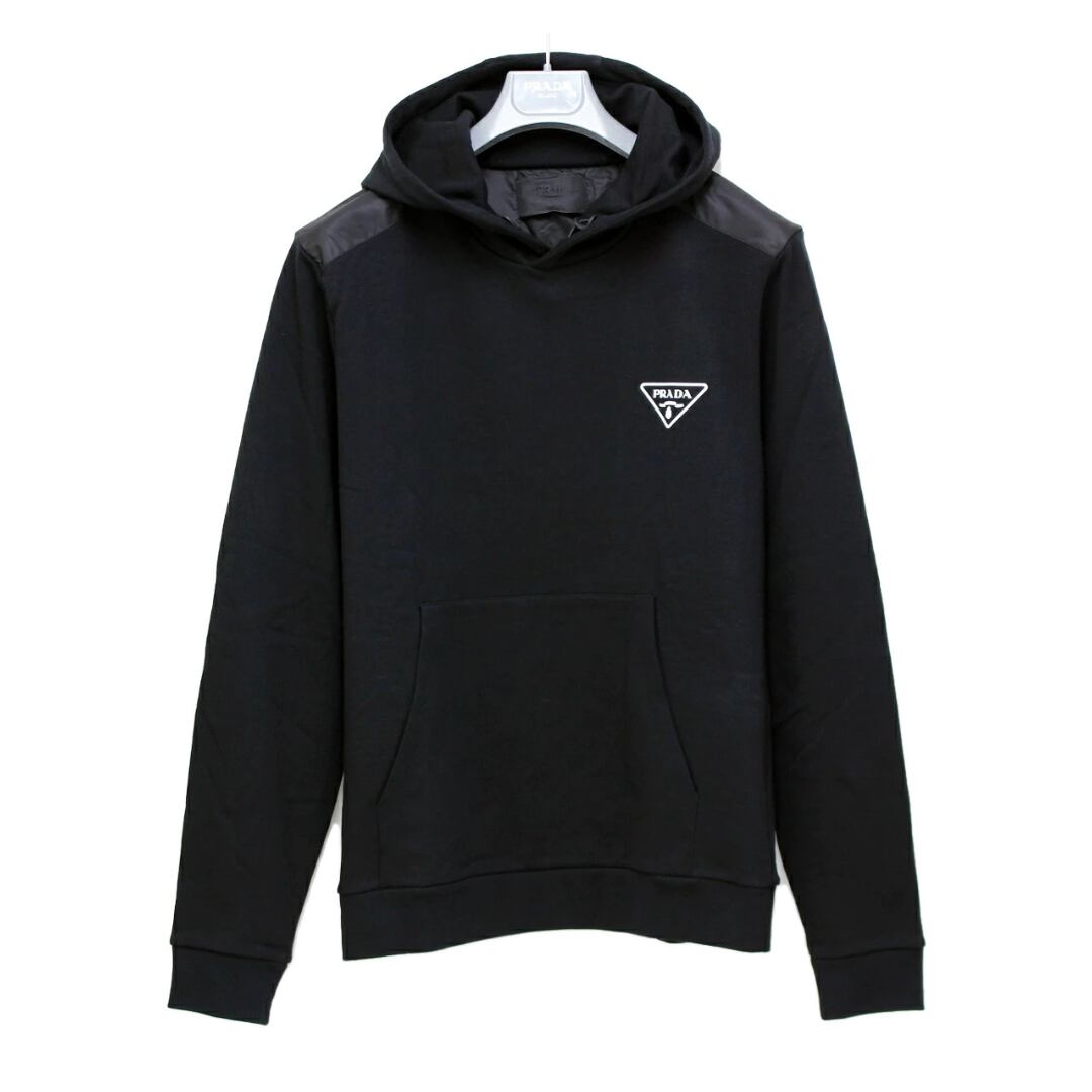 PRADA プラダ メンズ ブラック ロゴ パーカー フーディ
