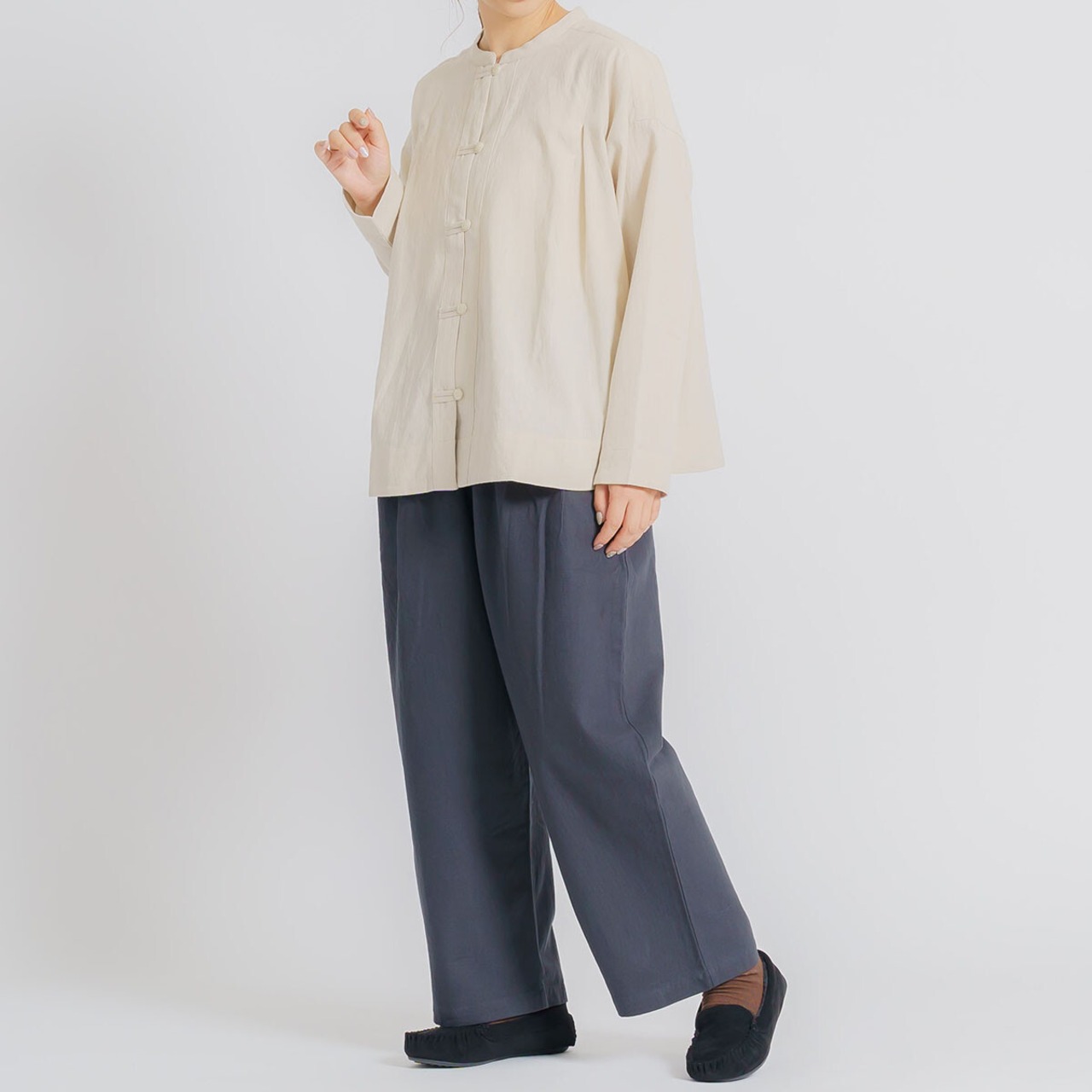 コットン起毛無地前開きブラウス