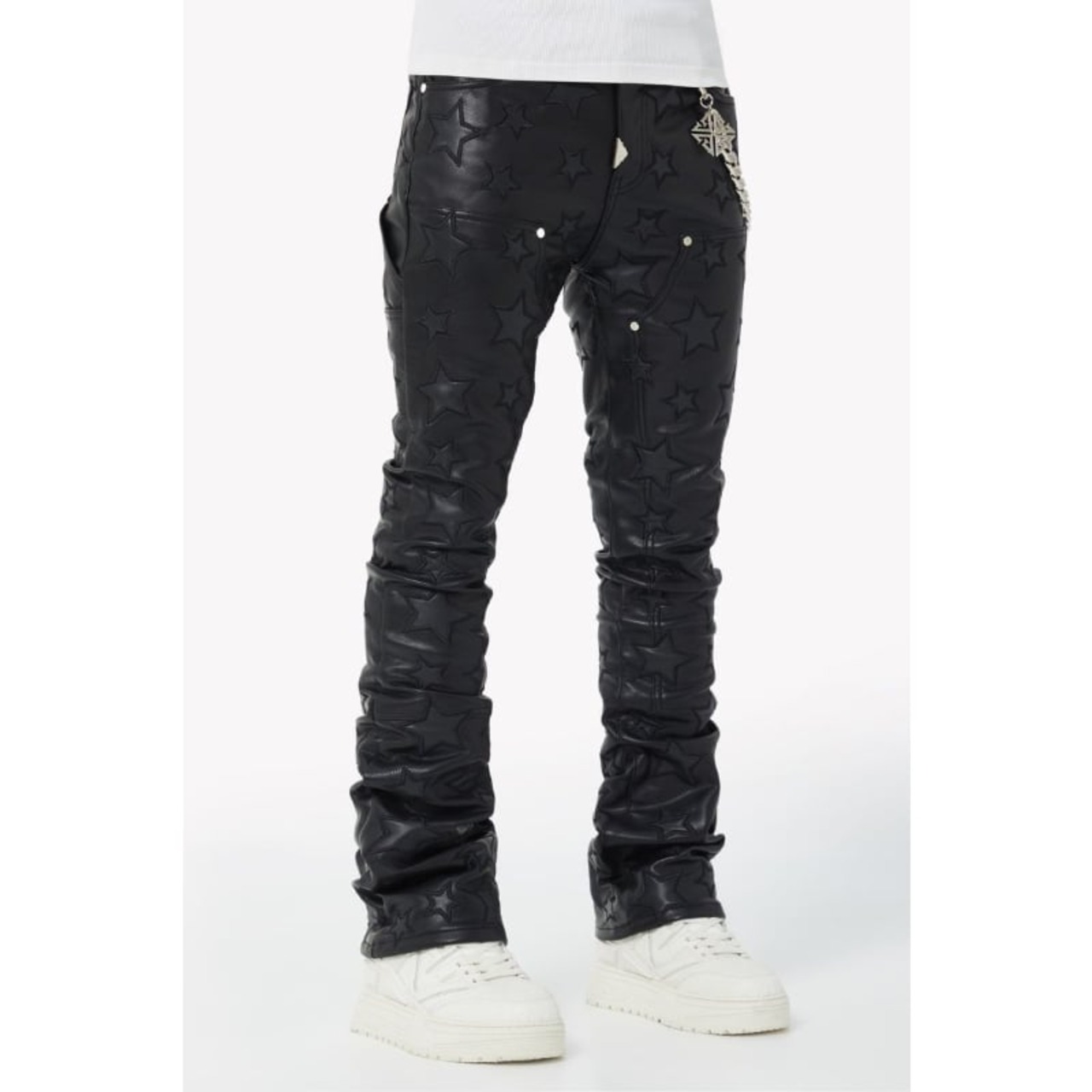 GUAPI / obsidian black stars leather pants