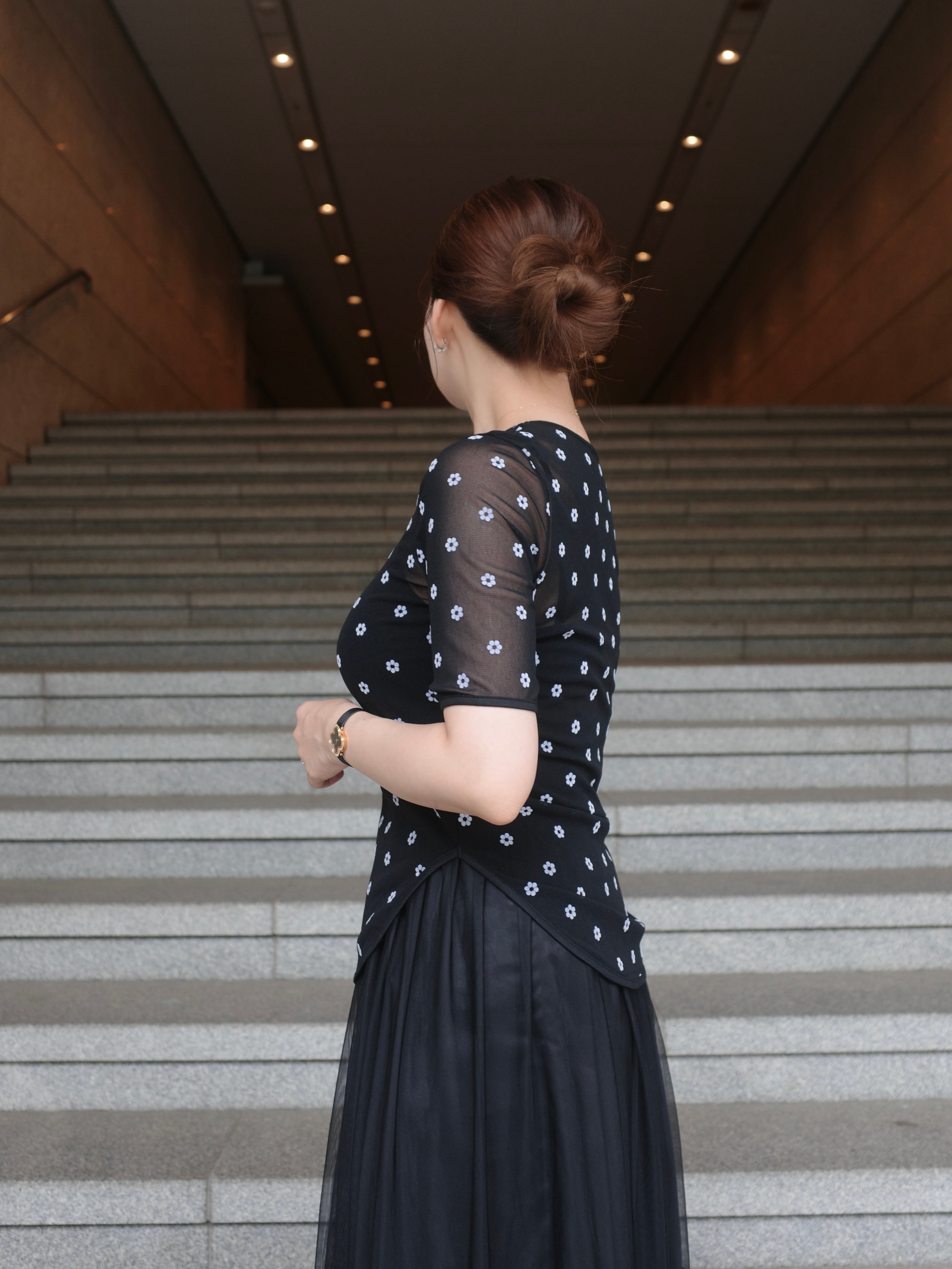 トップス hyeon sheer tops flower black sheer tops 