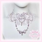 ♡ Cherry blossom  パールチェーン 桜モチーフ パステルフリルリボンチョーカー white ♡