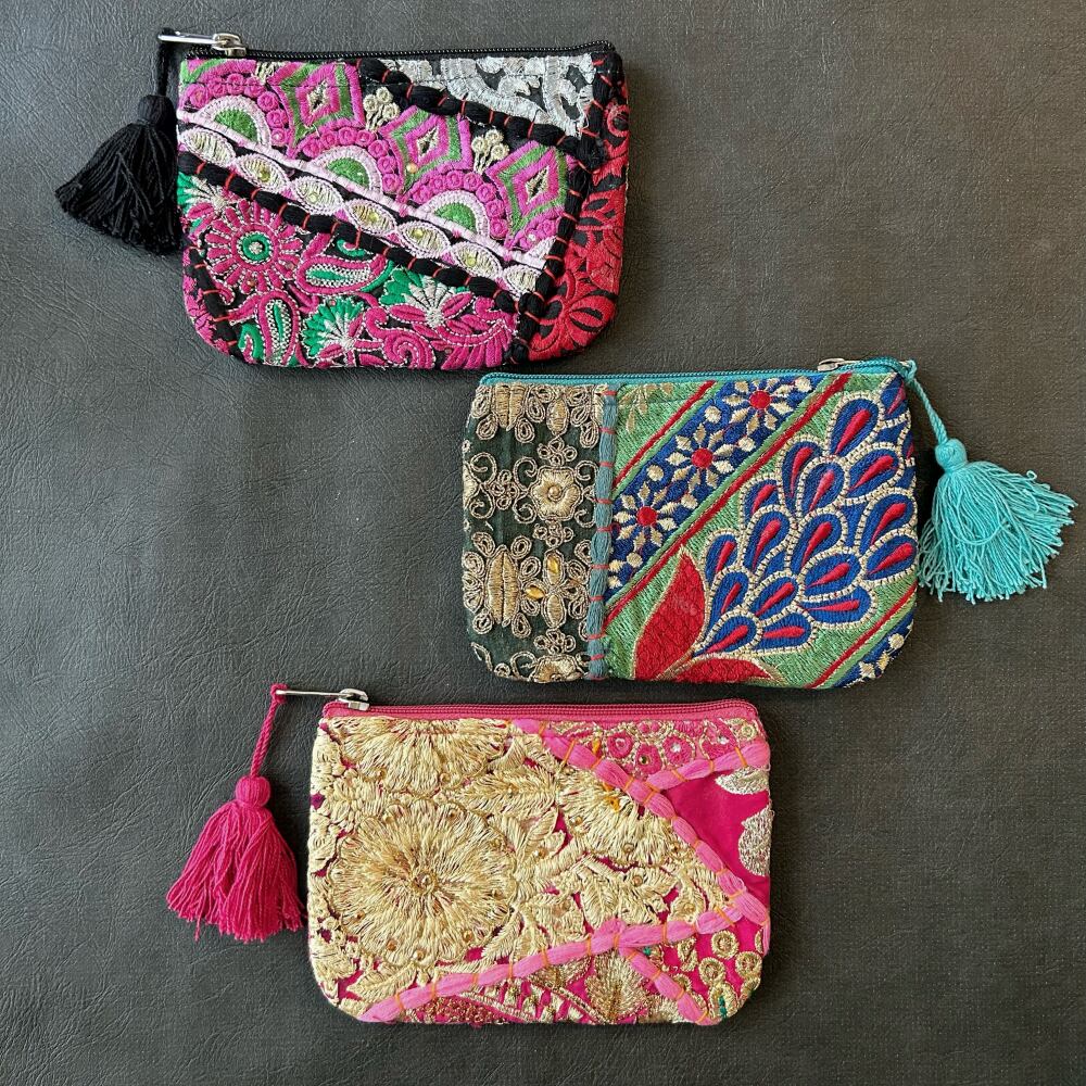 刺繍パッチワークポーチ カンバディア グリーンB | アジアの手仕事雑貨