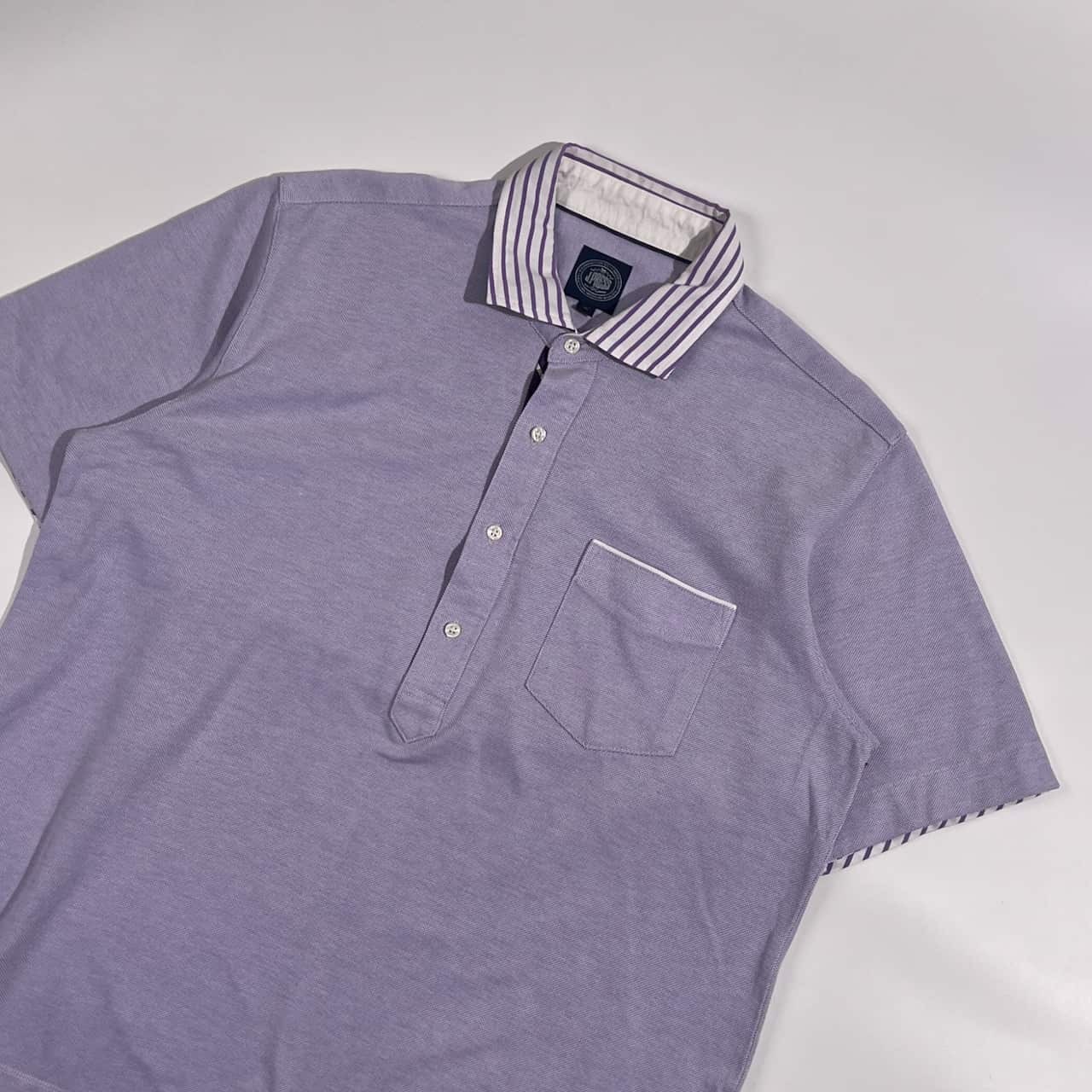 J.PRESS ジェイプレス 衿ストライプ 鹿の子 半袖 ポロシャツ サイズ LL /パープル系 メンズ
