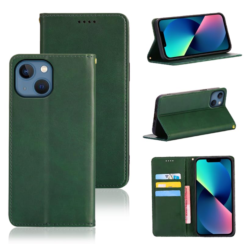 適用 iPhone13 mini ケース 手帳型 iPhone 13 mini 用 手帳型 ケース カバー PUレザー カード収納 財布型 耐衝撃 ケース マグネット スタンド機能付き 5色 (iPhone13mini 用 ケース 手帳型) (濃い緑)