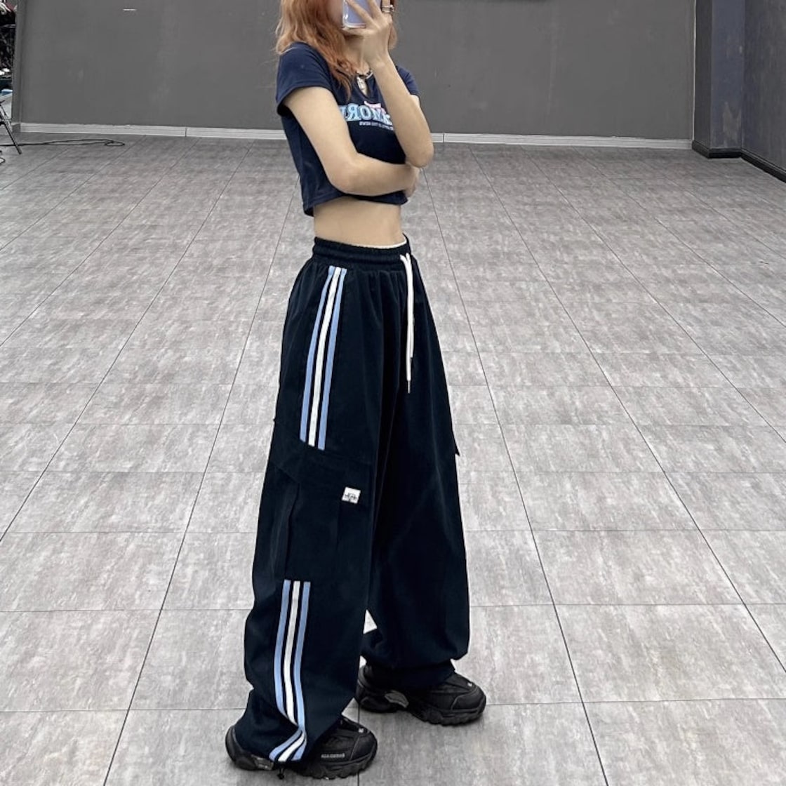 ライン ジャージ カーゴパンツ レディース 韓国 ファッション サイド 