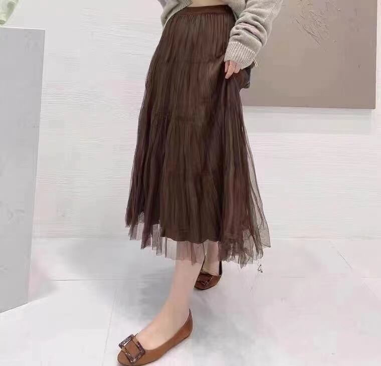 ウェーブプリーツ チュール重ねスカート　AJ11394-1686