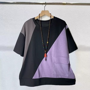 CONTRAST POCKET IRREGULAR SHORT SLEEVE T-SHIRT M-16842