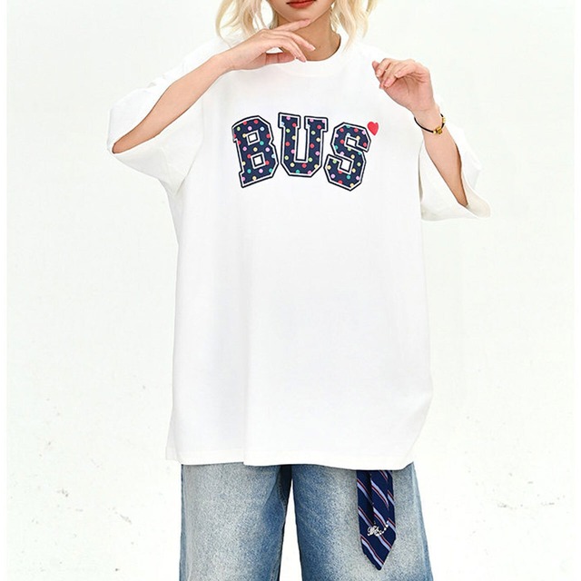 カラフルドットロゴルーズフォルムTシャツ 2col   R02051