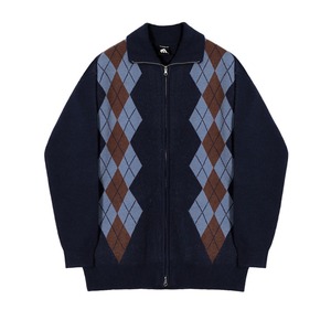 アーガイルジップアップニットカーディガン　MT0080387