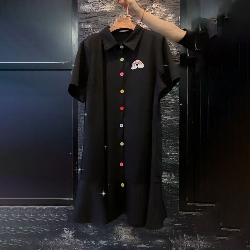 サマーカジュアルシャツ スカート ドレス レッド 刺繍 大きめサイズ 夏物 ミックスインファッション62520155677