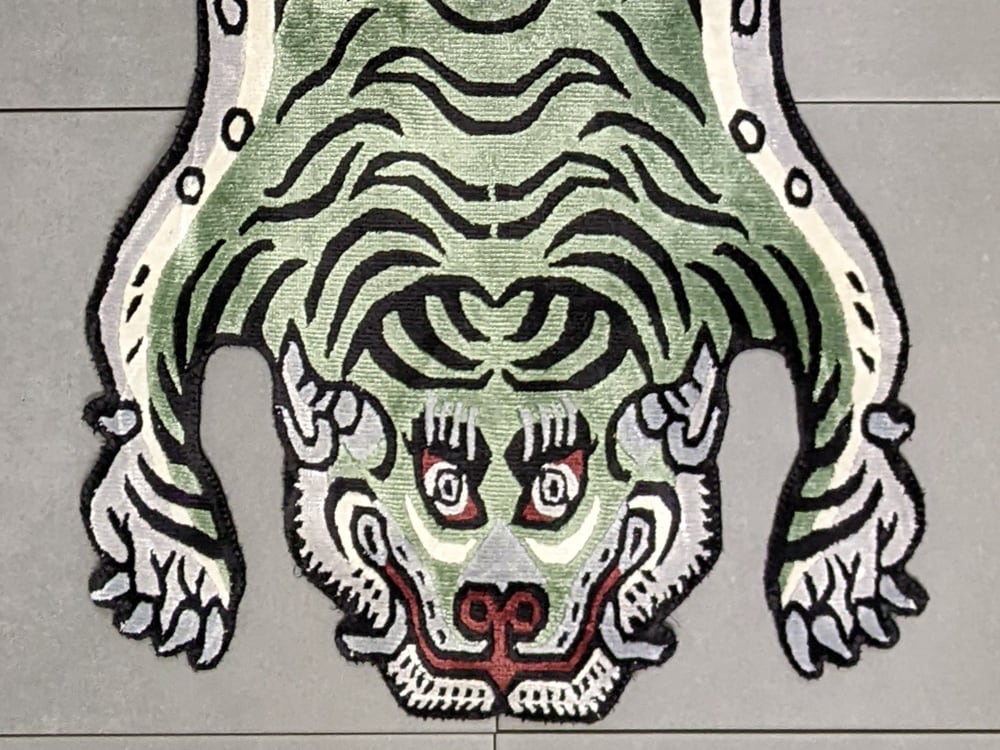 Tibetan Tiger Rug (Sサイズ シルク フォレストグリーン 061) チベタン
