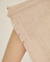 i’m here - Knit Short Sleeve Docking Shirts ：Beige｜オープンカラー／ニット袖ドッキング／袖口ダメージ