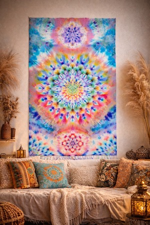タイダイ Tie-dye タペストリー 曼荼羅 "孔雀極彩" HD23-74