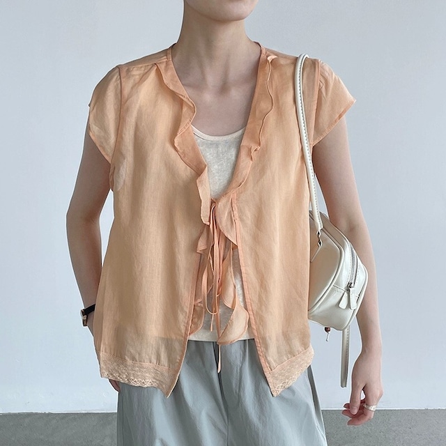 Frill Front Ribbon トップス [26010413]