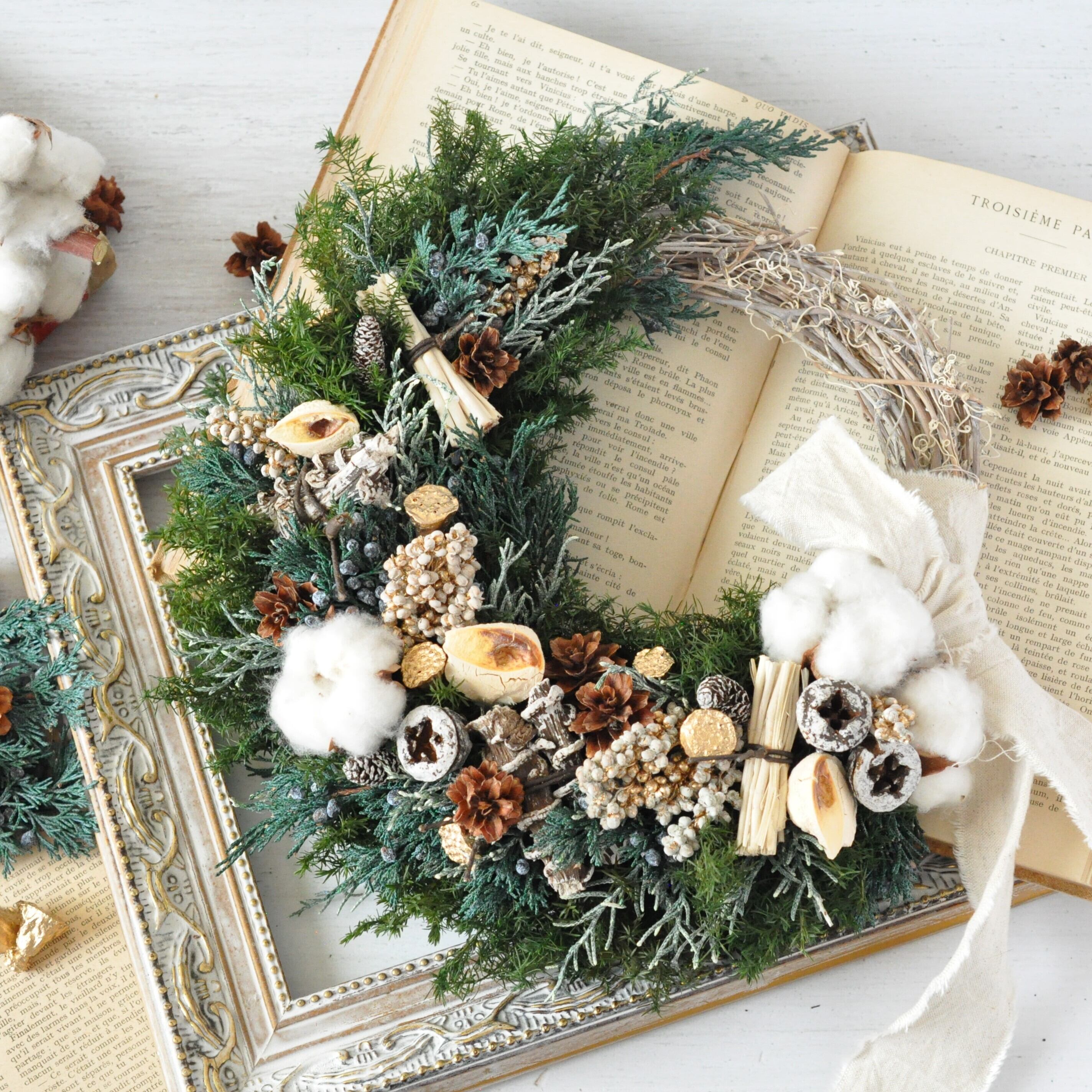 深い森のリース Christmas wreath キャンドル ラッピング 箱