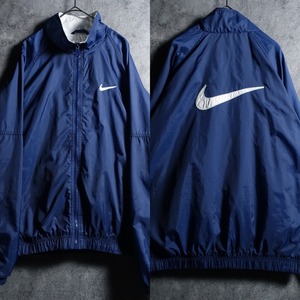90s “NIKE” Navy Swoosh Logo Design Nylon Jacket