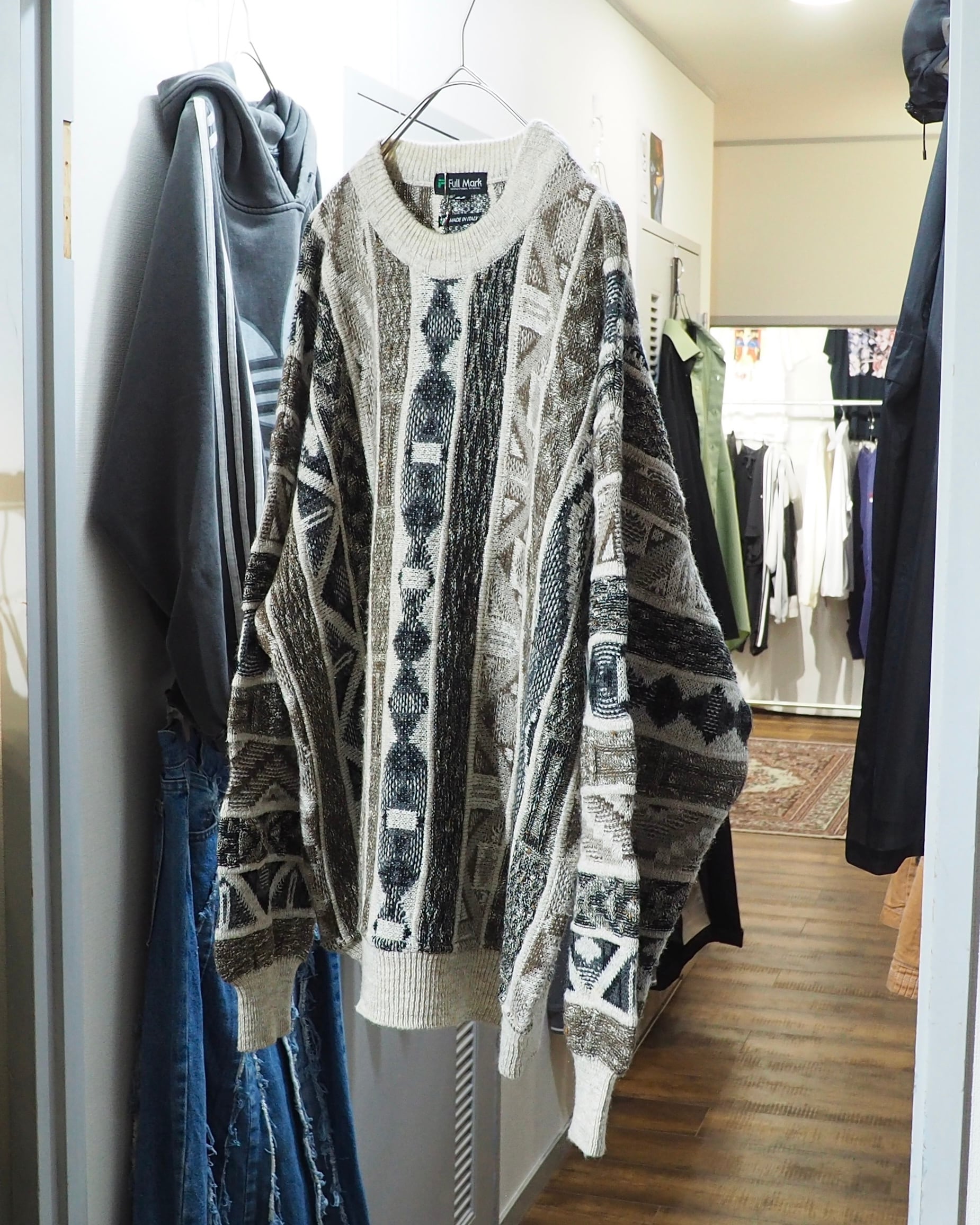 1990s " Made in Italy " Multi Color Geometric pattern vintage loose knit