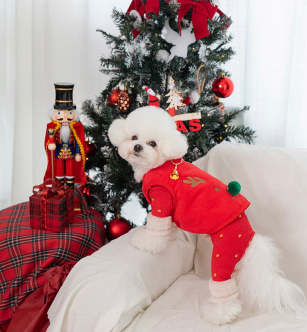 santa all in one S ~ 2XL / 犬服 秋冬 新作 オールインワン 可愛い 犬の服 ロンパース ドッグウェア つなぎ 裏起毛 暖かい b49