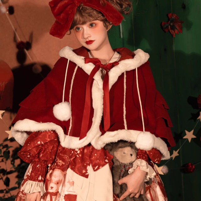 ロリータファッション通販 SEASONZ ケープ くま耳 クリスマス 防寒 ガーリー 甘め ロマンティック ゆめかわ ロリータファッション lolita