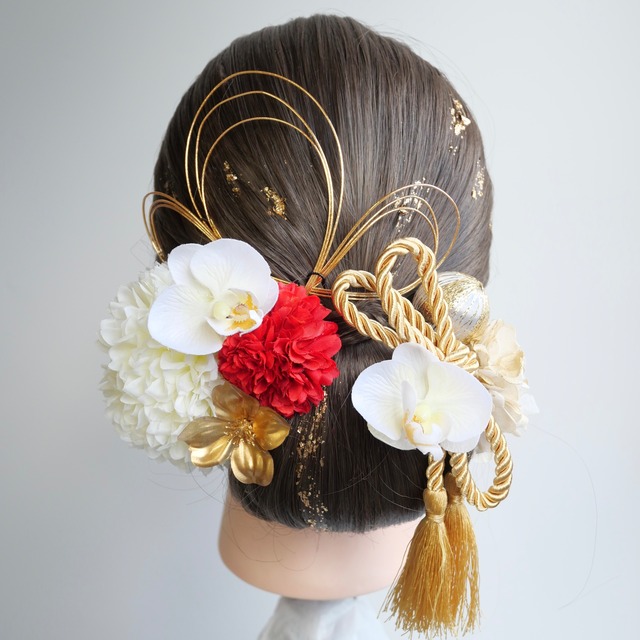 A900 マム　ドライフラワー　髪飾り　白　赤　卒業式　袴　成人式　振袖　結婚式　和装