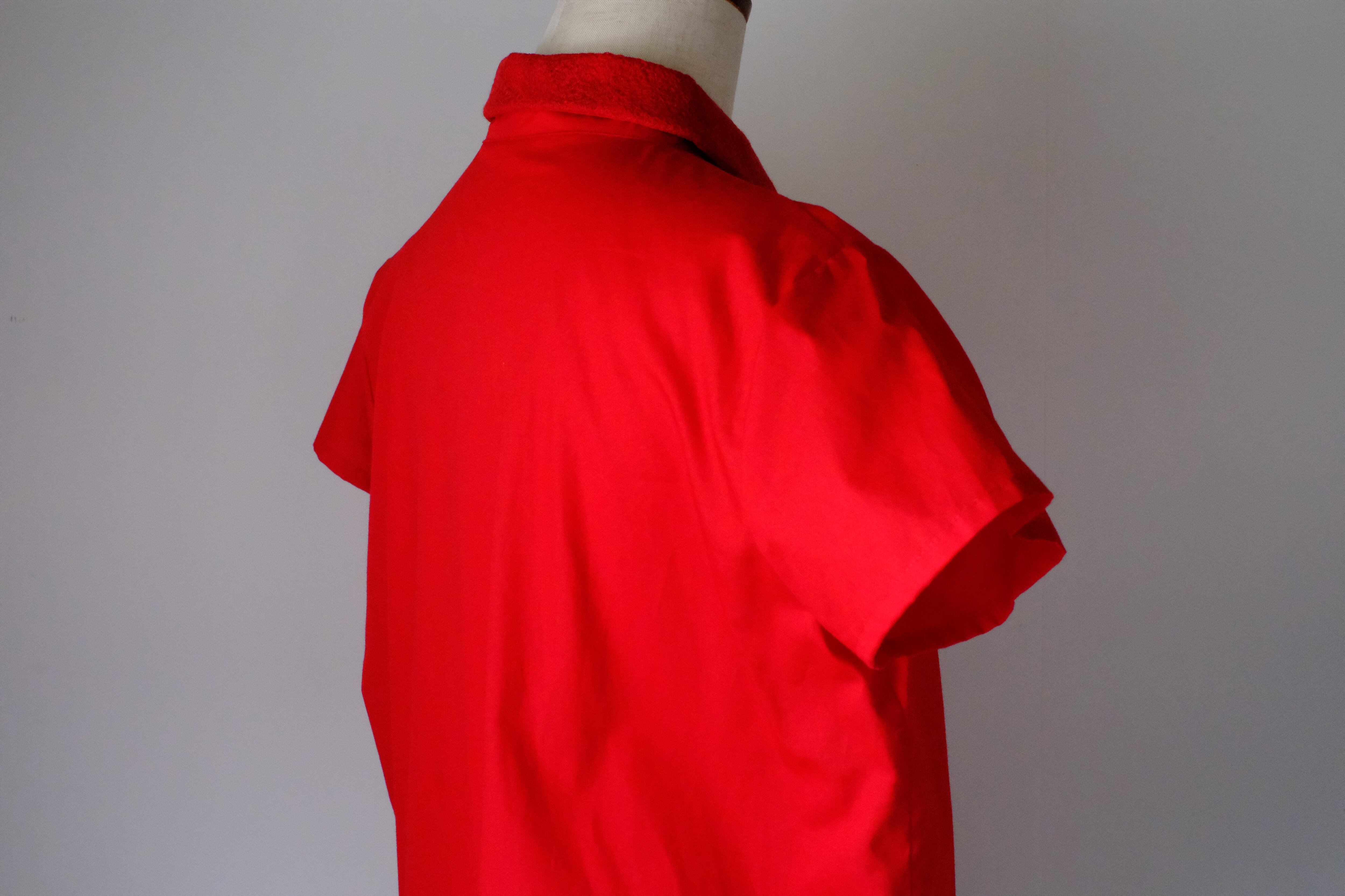 半袖スタンドカラーブラウス cl-133(赤)