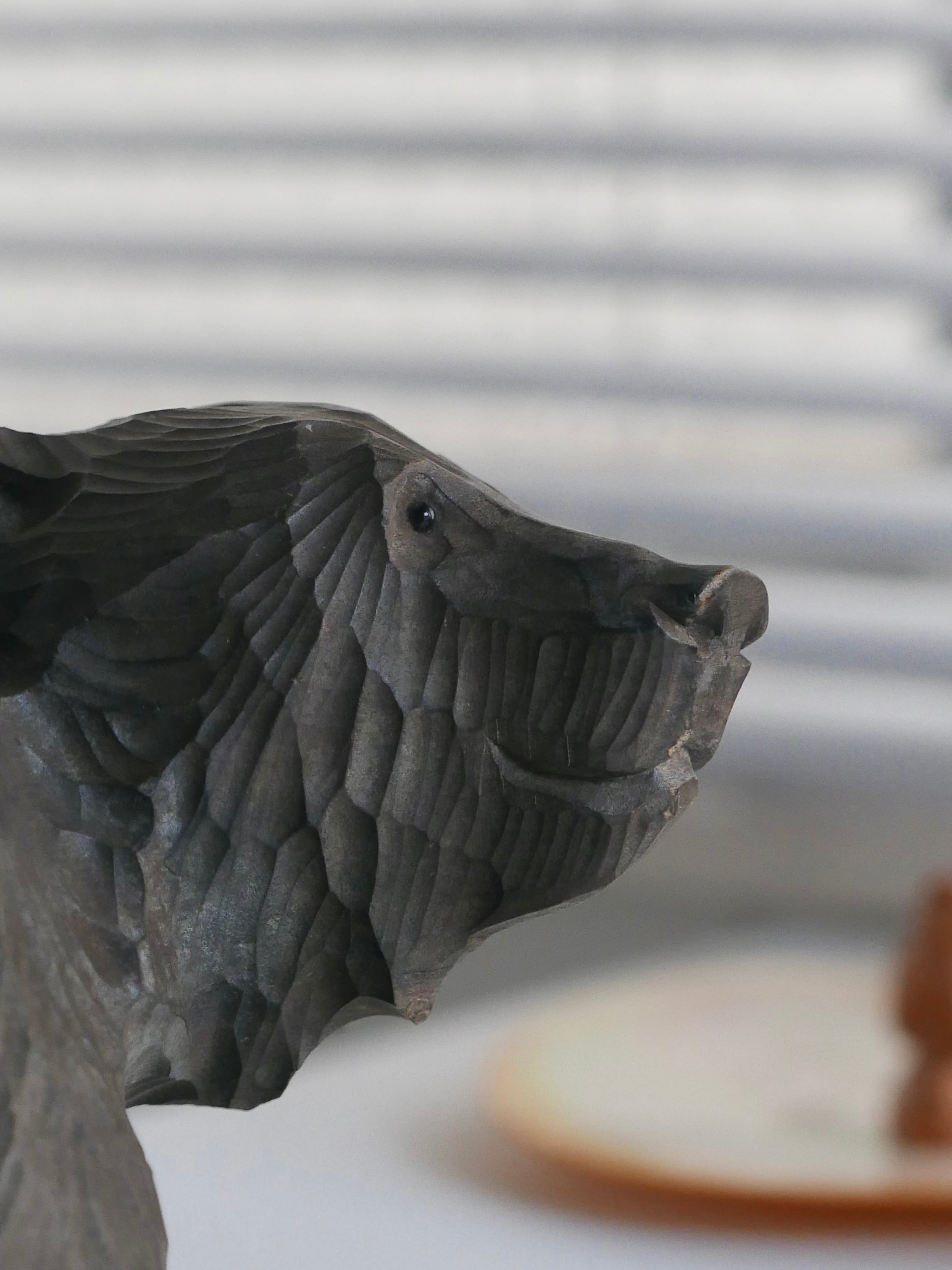 vintage wooden bear , asymmetrical eyes