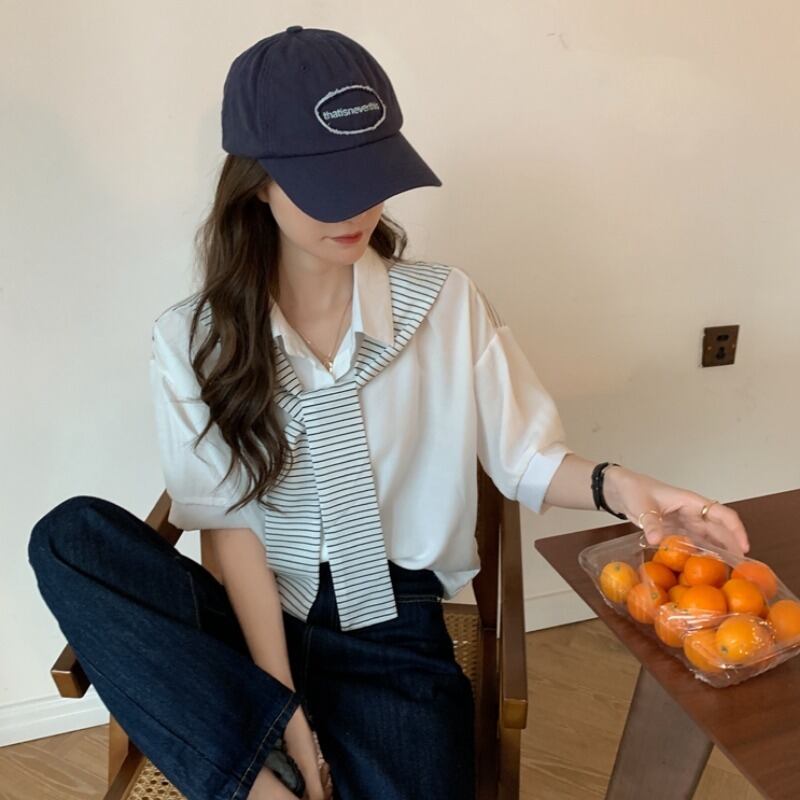 ホワイトシャツ スプリングオータムルーズスタイルトップス 春物 秋物 1号婦人7699151651