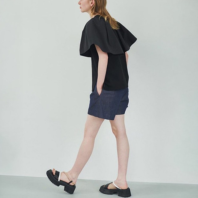 Asymmetry combination frill t-shirt A00181