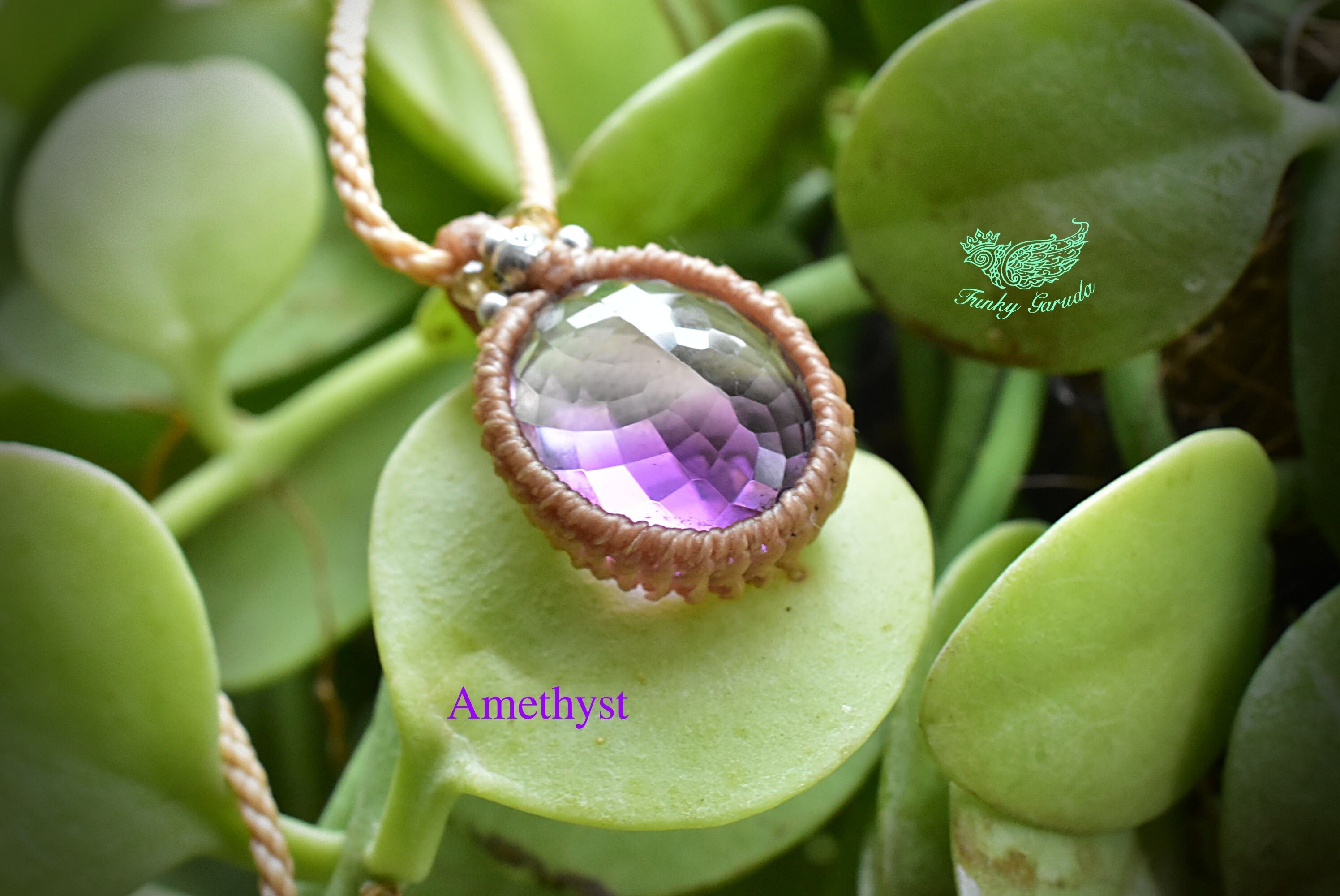 20ct高品質★ファセットカット バイカラーアメジスト マクラメペンダントame010