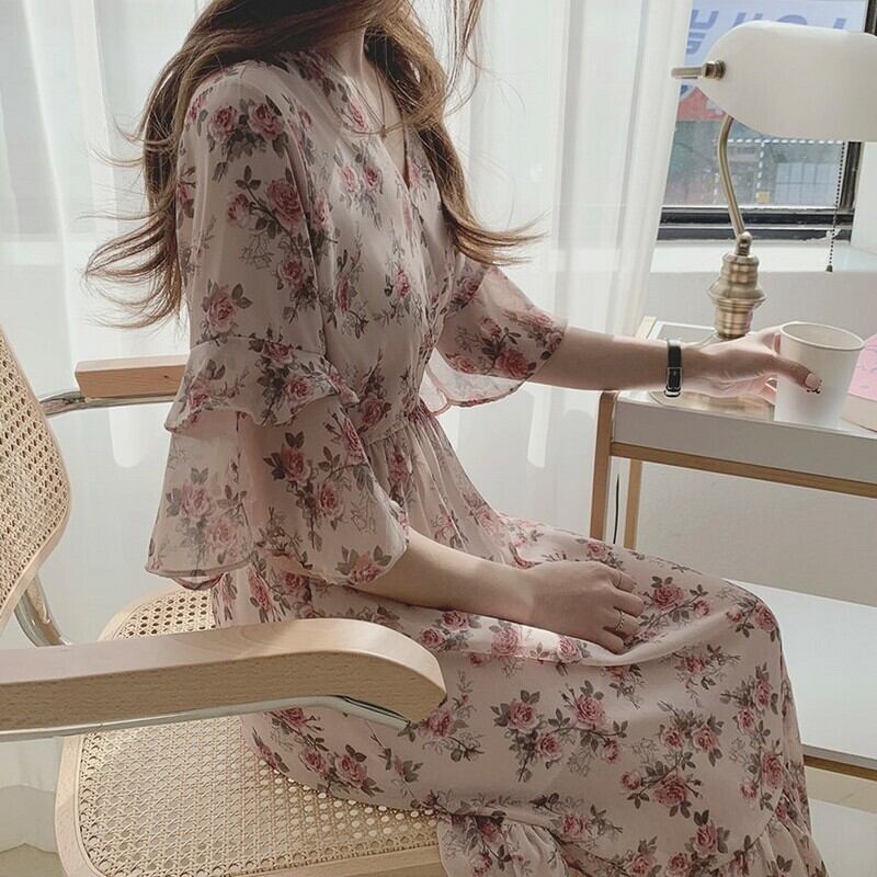 ローズ柄シフォンワンピース 786 Mimirie