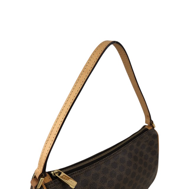 CELINE セリーヌ マカダム ショルダーバッグ ブラウン PVCレザー ミニバッグ vintage ヴィンテージ オールド 7jkz7v
