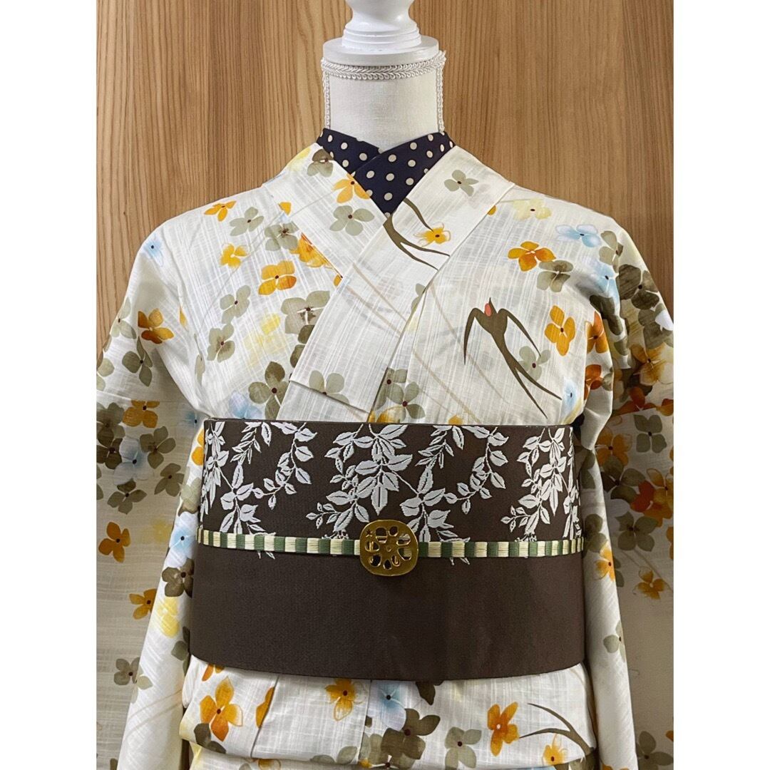 なでしこ】美品 綿 半幅帯 リバーシブル コーデュロイ 幾何学柄 o1463 