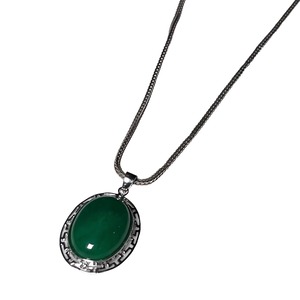vintage silver green agate pendant necklace
