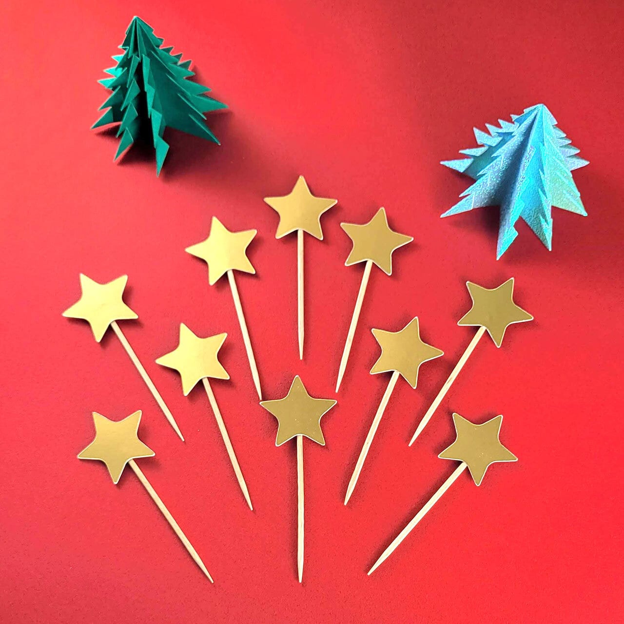 クリスマスパーティーに！星型ゴールドフードピック10個セット | HAPPY