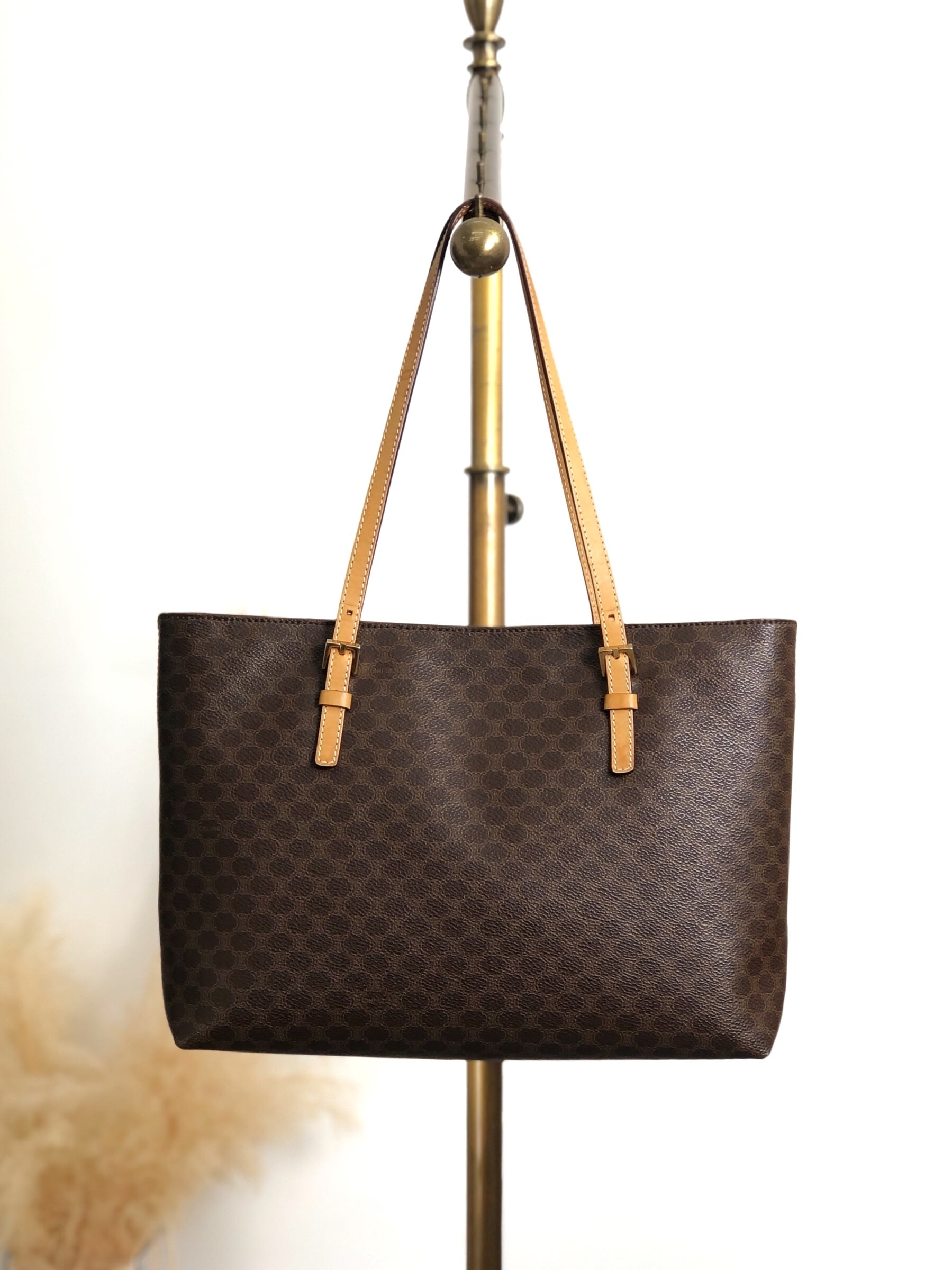 CELINE セリーヌ マカダム トートバッグ ブラウン PVC レザー vintage ヴィンテージ オールド 8azhcw