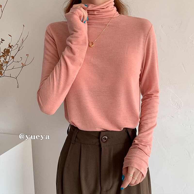 シャツ ソリッド カラー薄手オータムウィンタースタイルスリムTシャツ ロング 秋物 冬物 ソリッドカラー クレセントシティ73095397321