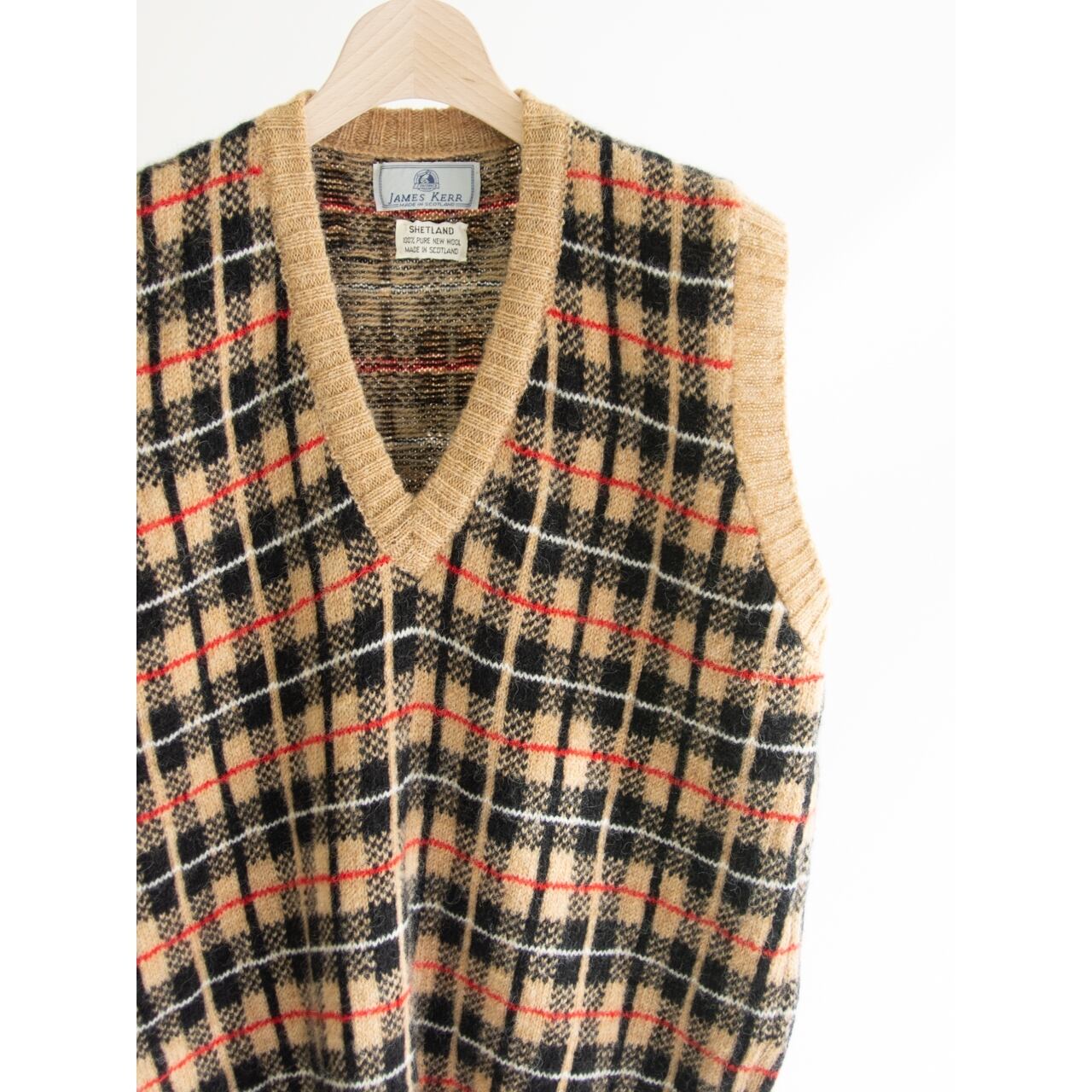 【JAMES KERR】Made in Scotland 100% Wool Check Vest（スコットランド製 ウールチェックベスト セーター）