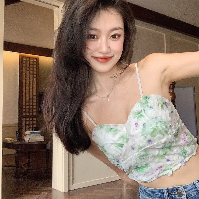 フローラルサマーグリーンジャケット 夏物 花柄 ピュア ブラックストロベリース86094506607