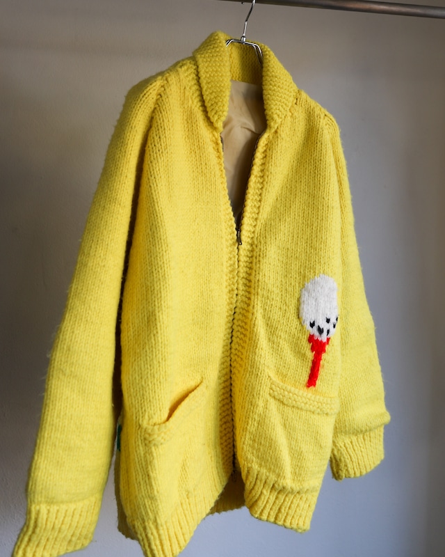【極美品】60s special cowichan knit sweater hand knitters GOLF  made in USA TALON zip big size mint condition ／60年代 ヴィンテージ カウチン ニット セーター ハンドメイド イエロー ゴルフ ミントコンディション 極美品 USA製 実寸XL タロンジップ