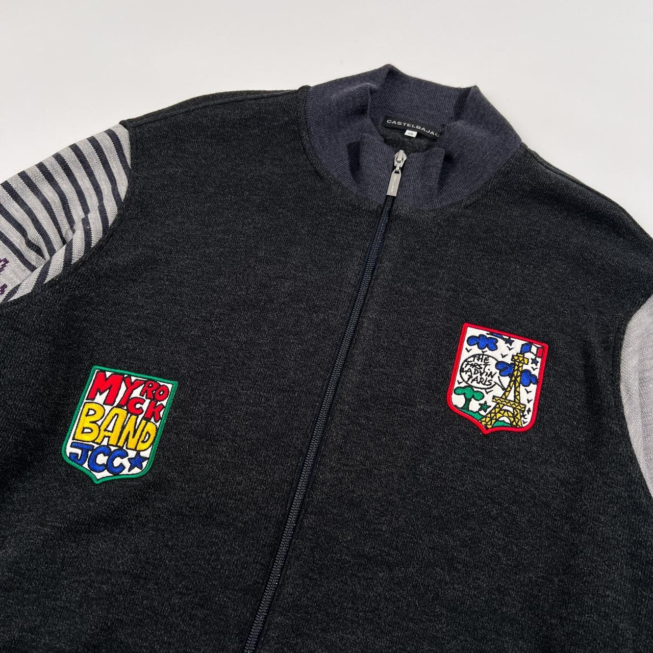 CASTELBAJAC カステルバジャック ワッペン付き ジップアップ 袖ニット スウェット ジャケット サイズ 48 /グレー×ダークグレー系