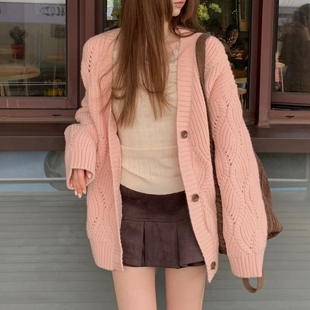 Oversized cable knit cardigan　B647