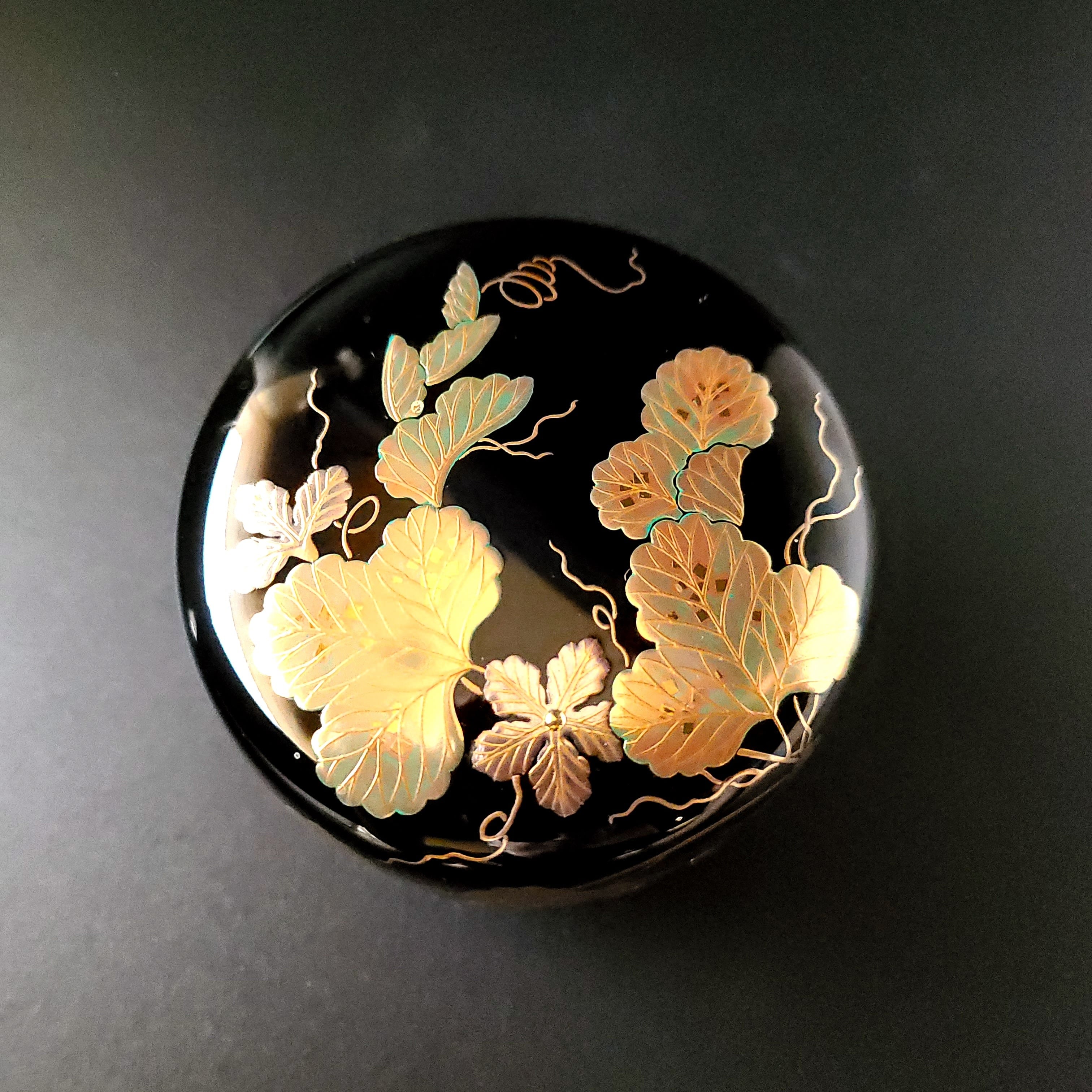 未使用品 茶道具 内銀 夕顔蒔絵 棗 岡澤伸之 共箱 二重箱 山中塗 薄茶