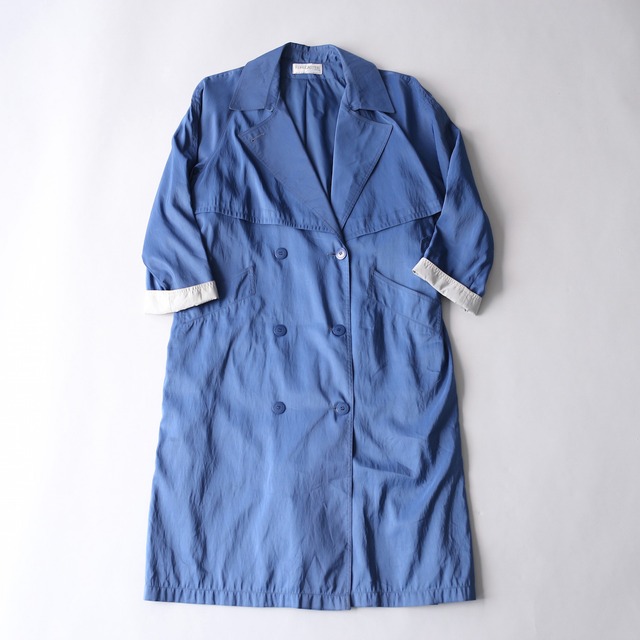 sky-blue double button spring long coat