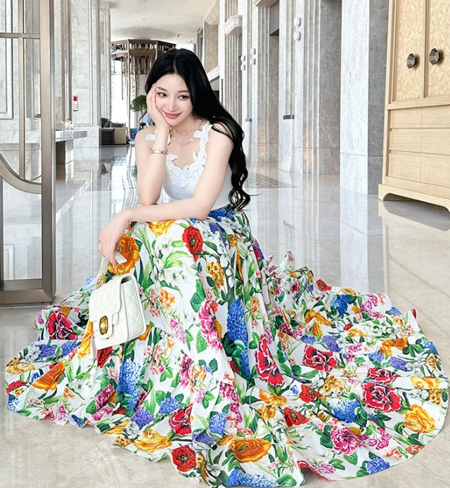 S~XL　花柄 大人 スカート のみ ロング スカート ボタニカル リゾート