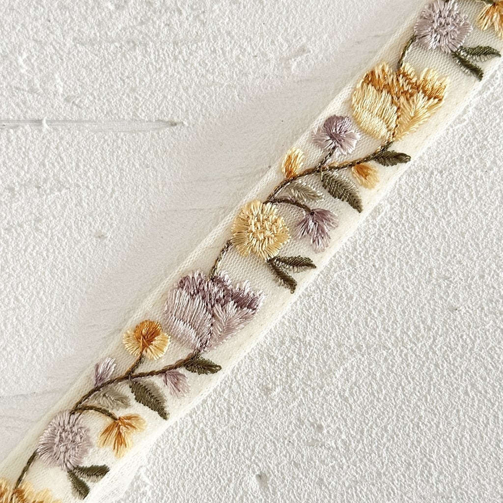 チューリップミニ [イエロー]インド刺繍リボン 3630 | インド刺繍