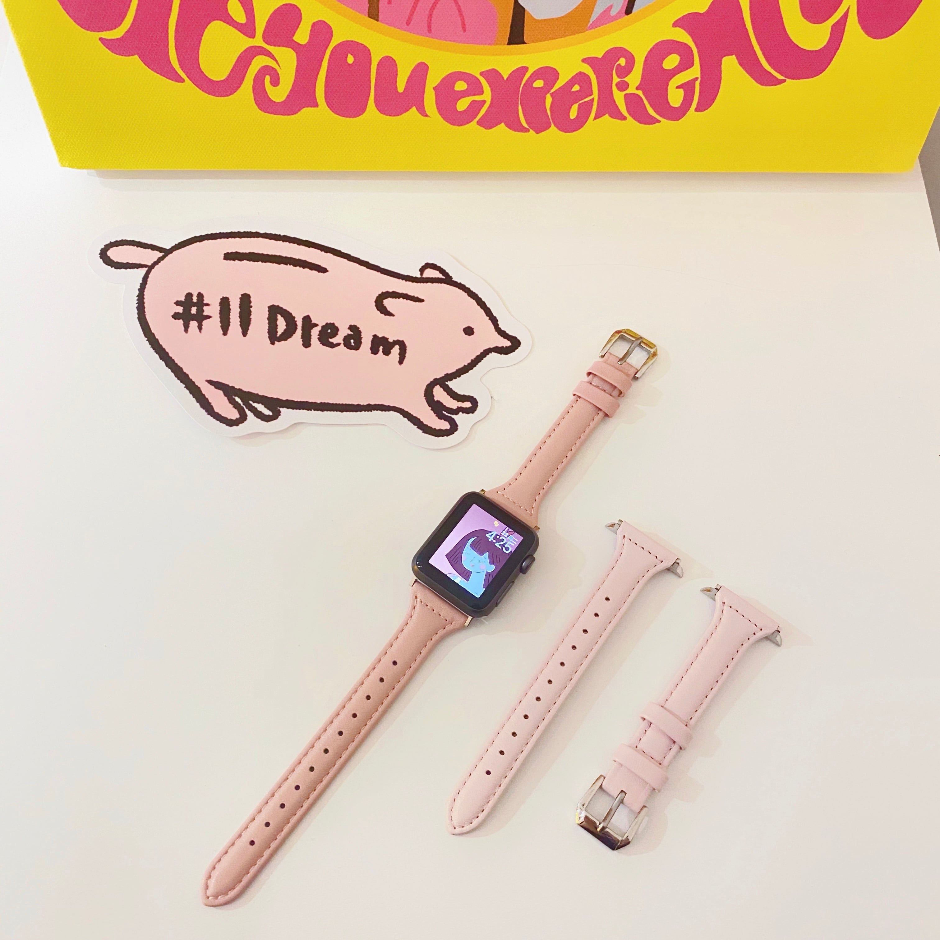 アップルウォッチ　アルミニウムケース　本革ピンクレザーベルト Apple Watch 本革 レザー ベルト 韓国 人気 細み アップルウォッチ