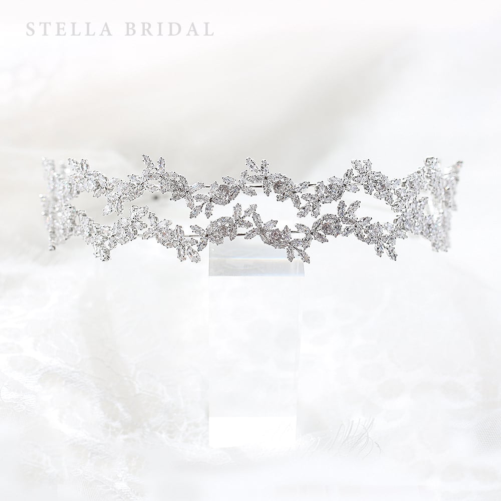 キュービックジルコニア ブライダルカチューシャ リーフ・ダンス